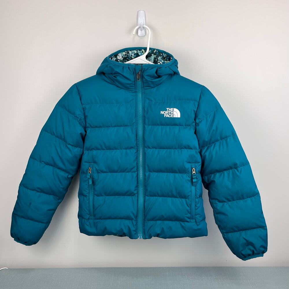 The North Face Girls Printed Down Reversible Hooded Jacket M 10